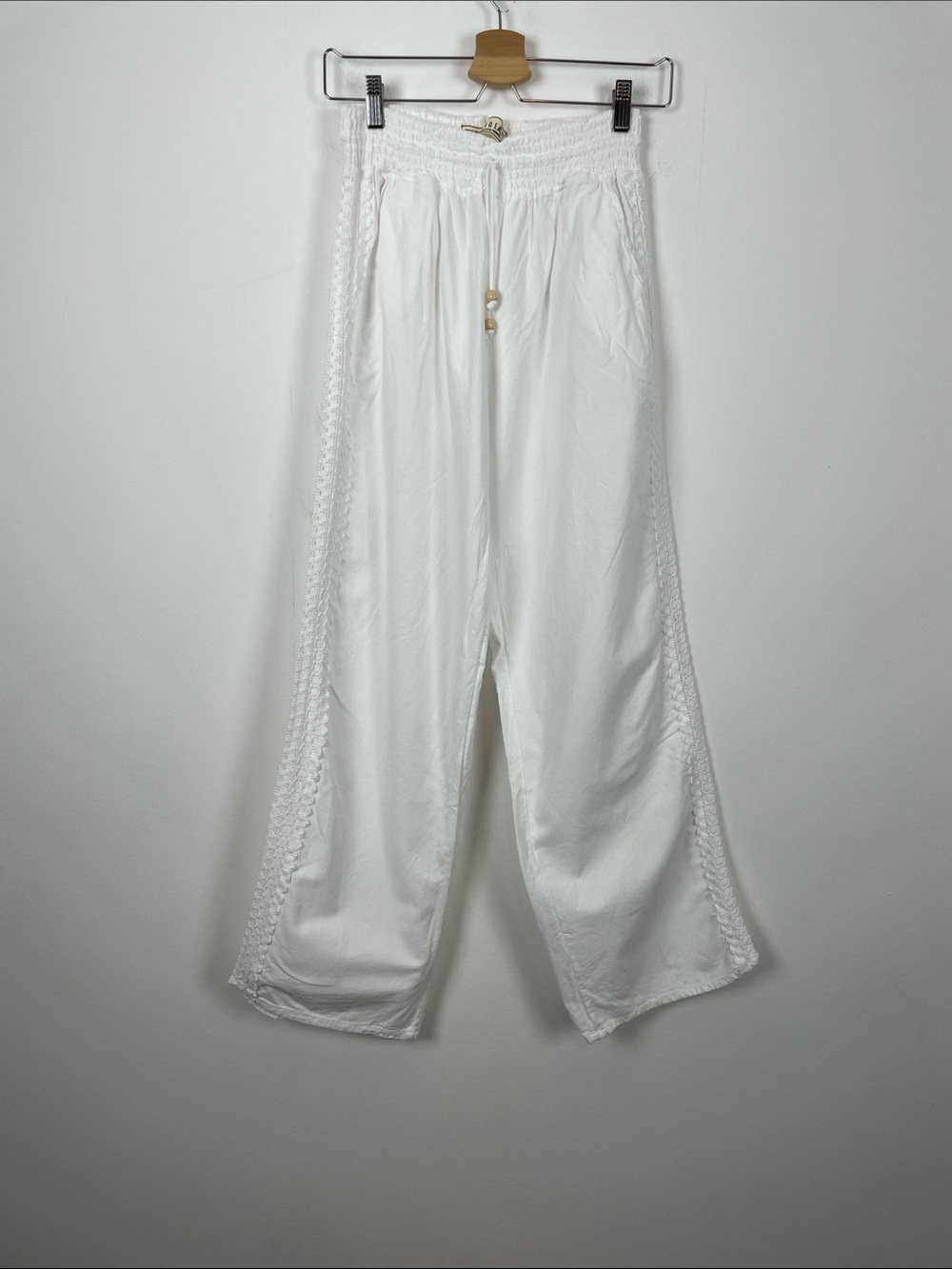 Seaspice Peruvian Cotton Crochet Side Trim 2 Pocket Wide-Leg Cover Up Pants - Picture 2 of 8